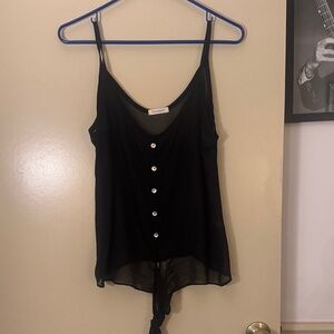 Phanuel Black Sheer Camisole with Button Detail and stretch back